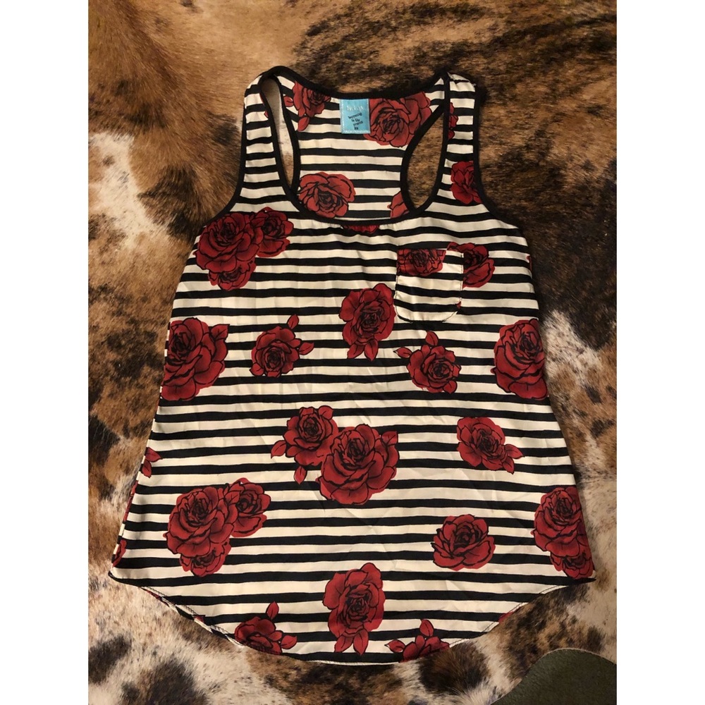 Striped Roses Tank. Silky. XS